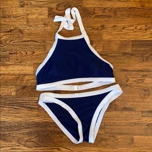 Navy and white Higher neck bikini